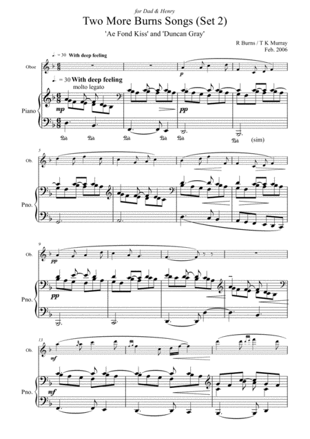 Free Sheet Music Burns Songs Set 2 Oboe Piano Tk Murray