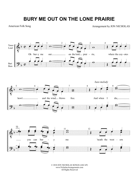 Bury Me Out On The Lone Prairie Sheet Music