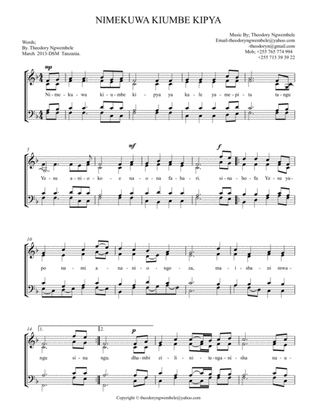 Bwana Yesu Akiita Lord Jesus Is Calling Sheet Music