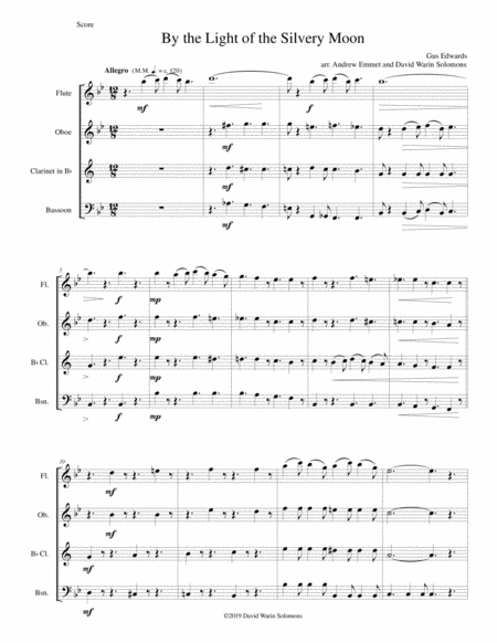 Free Sheet Music By The Light Of The Silvery Moon For Wind Quartet