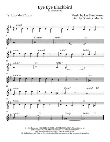 Bye Bye Blackbird Bb Instruments Sheet Music