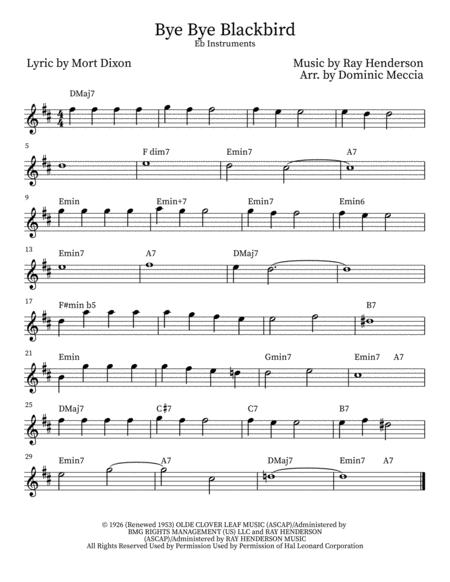 Free Sheet Music Bye Bye Blackbird Eb Instruments