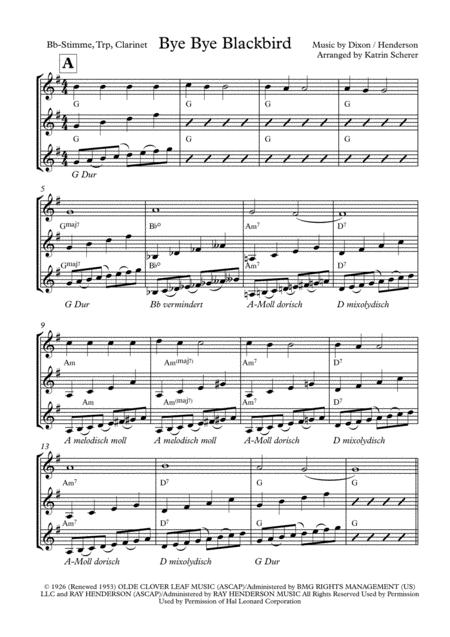 Bye Bye Blackbird In Bb Trp Clarinet Sheet Music