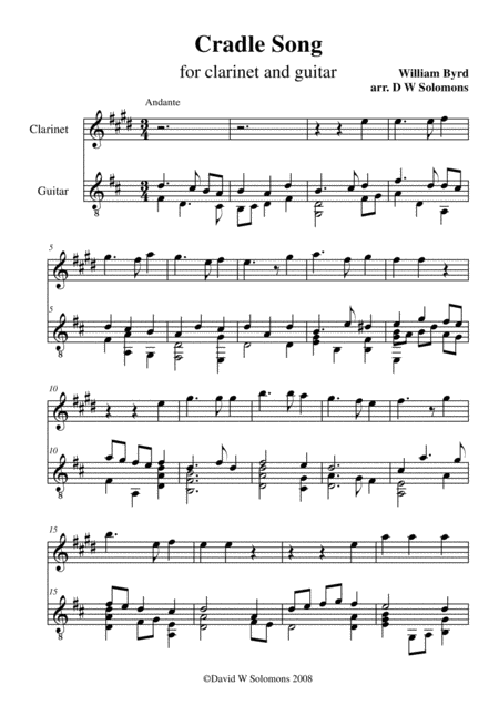 Free Sheet Music Byrds Cradle Song For Clarinet And Guitar