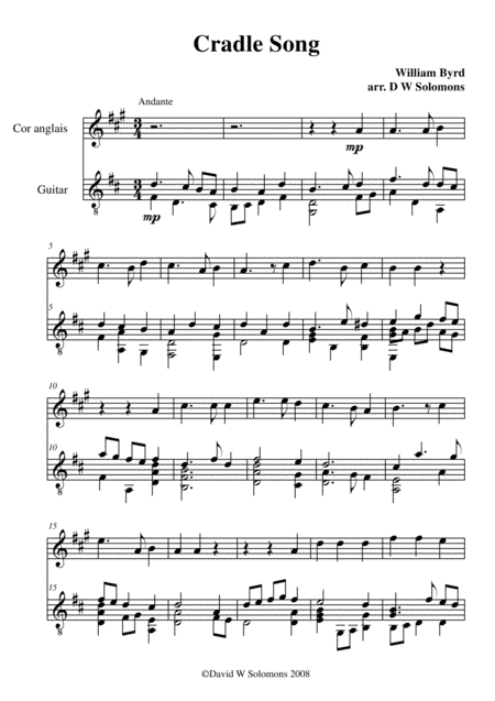 Byrds Cradle Song For Cor Anglais And Guitar Sheet Music