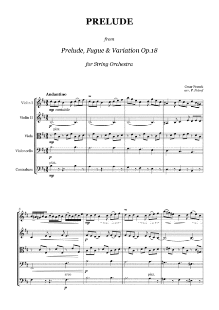 C Frank Prelude From Prelude Fugue Variation Op 18 For String Orchestra Sheet Music