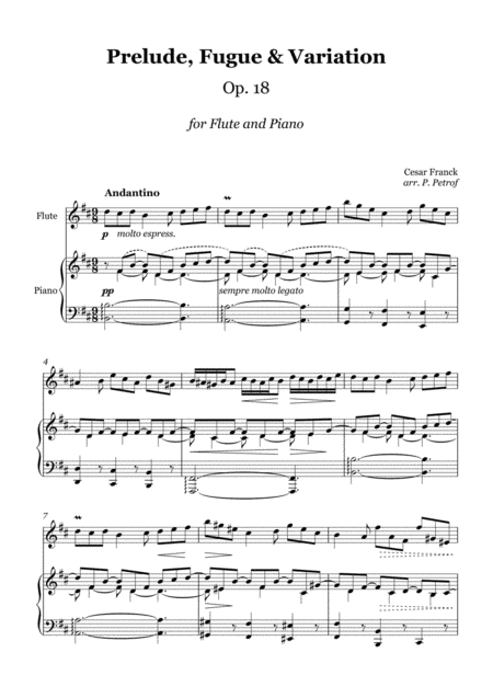 C Frank Prelude Fugue Variation Op 18 Flute Piano Sheet Music