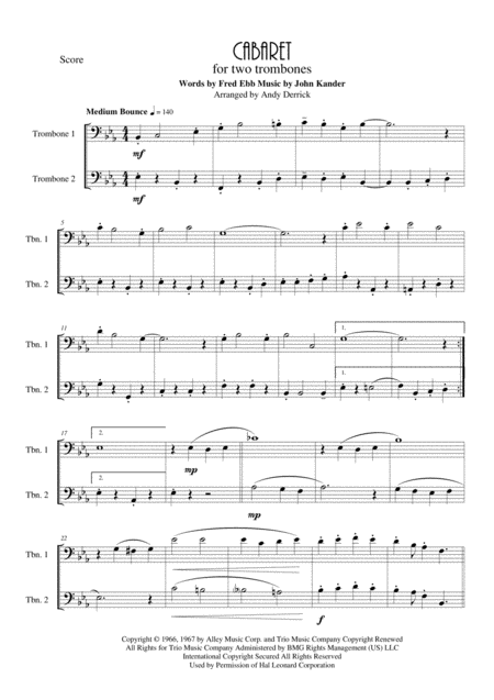 Cabaret For Trombone Duet Sheet Music