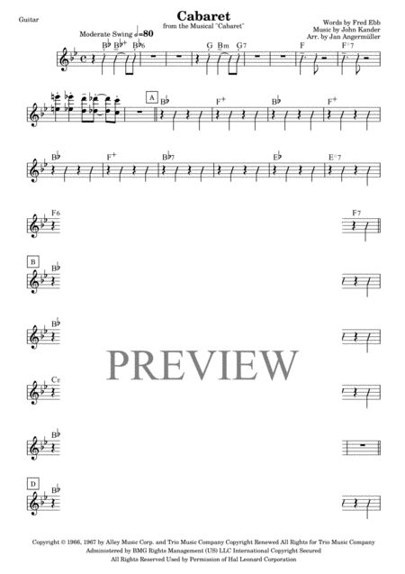 Cabaret Guitar Transcription Of The Cabaret Recording Sheet Music