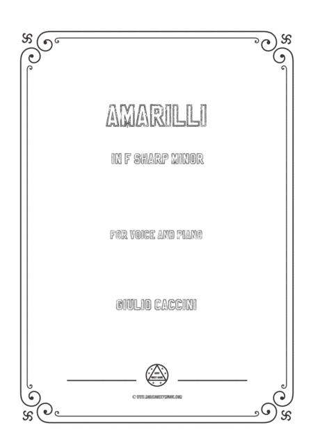 Free Sheet Music Caccini Amarilli In F Sharp Minor For Voice And Piano