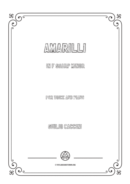 Caccini Amarilli In F Sharp Minor For Voice And Piano Sheet Music