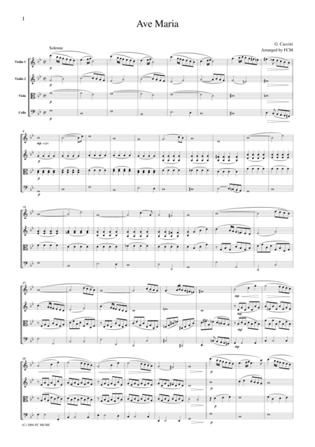 Free Sheet Music Caccini Ave Maria For String Quartet Cc201