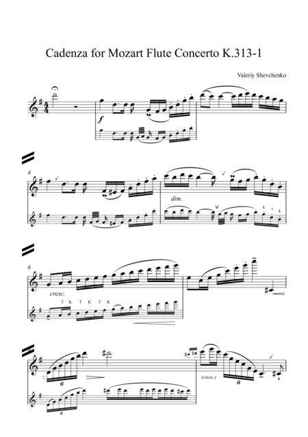 Free Sheet Music Cadenza For Mozart Flute Concerto K 313 1