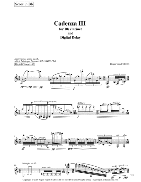 Free Sheet Music Cadenza Iii For Slo Clarinet
