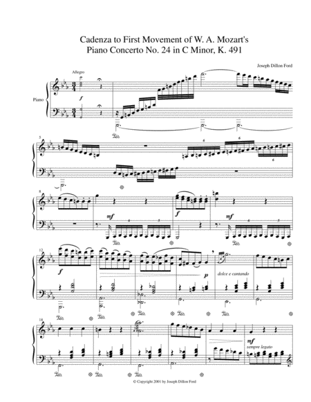 Cadenza To The First Movement Of W A Mozarts Piano Concerto No 24 In C Minor K 491 Piano Solo Sheet Music