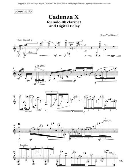 Free Sheet Music Cadenza X For Solo Clarinet