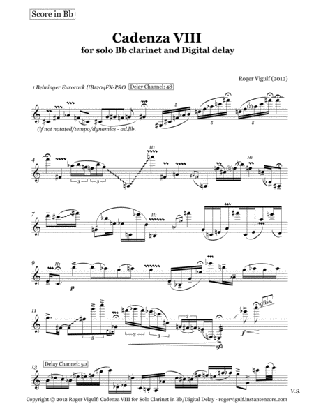 Cadenza Xiii For Solo Clarinet Sheet Music