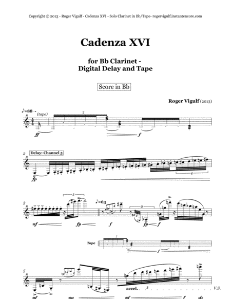 Cadenza Xvi For Solo Clarinet Sheet Music