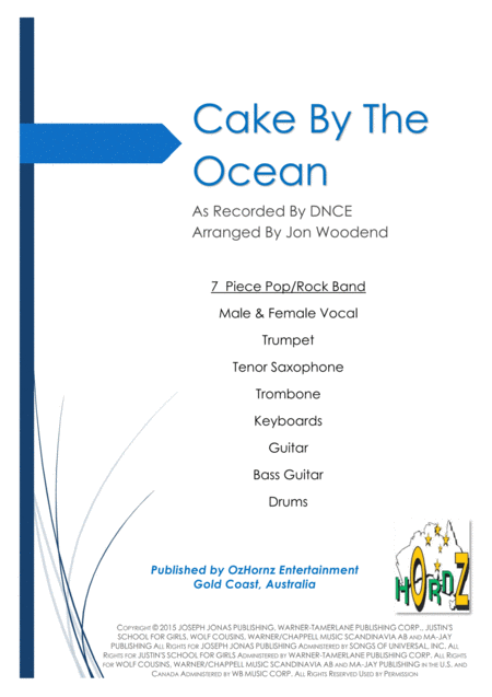 Cake By The Ocean 7 Piece Pop Rock Band Sheet Music