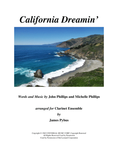 Free Sheet Music California Dreamin Clarinet Ensemble Version