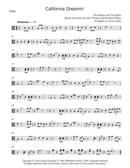 California Dreamin String Quartet Sheet Music