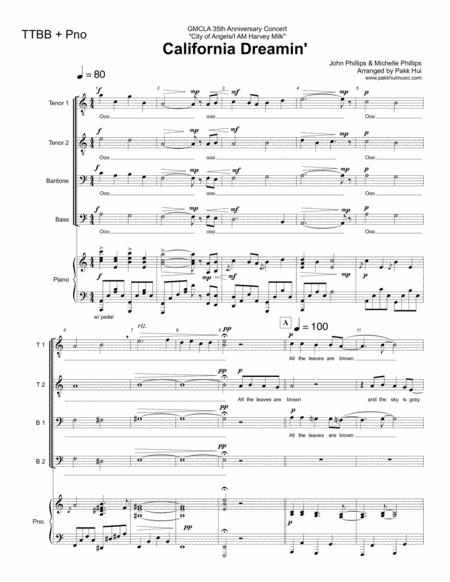 California Dreamin Ttbb Piano Sheet Music