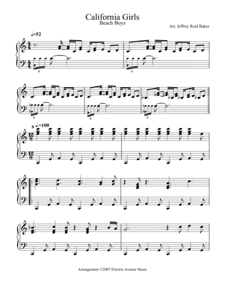 California Girls For Solo Piano Transcription Of Original Recording Sheet Music