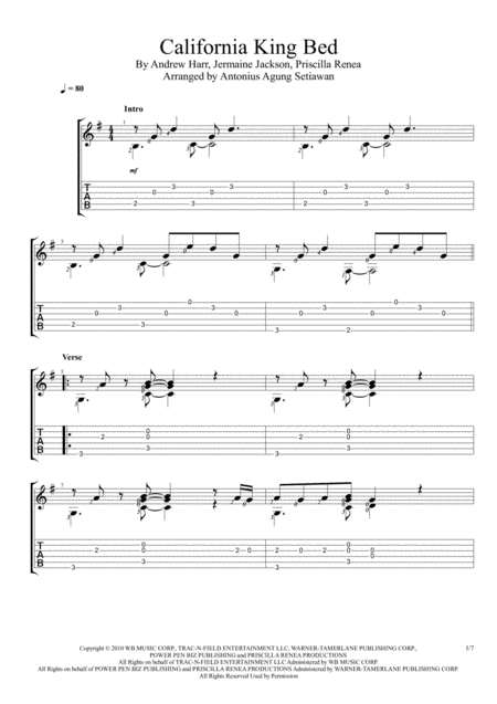 California King Bed Fingerstyle Guitar Solo Sheet Music