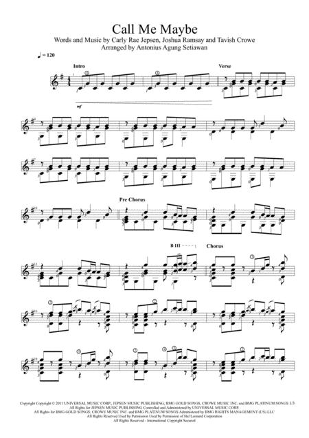 Call Me Maybe Solo Guitar Score Sheet Music