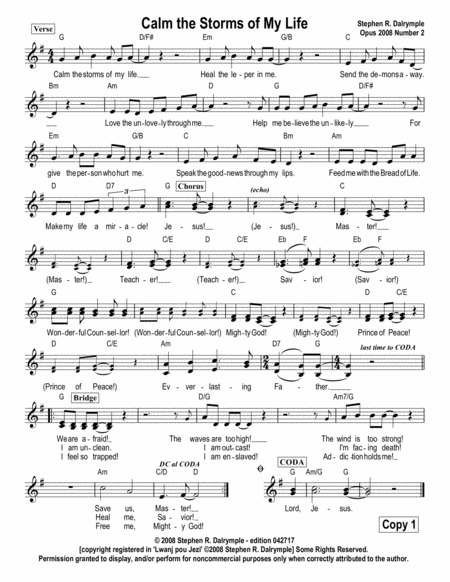 Calm The Storms Of My Life Sheet Music