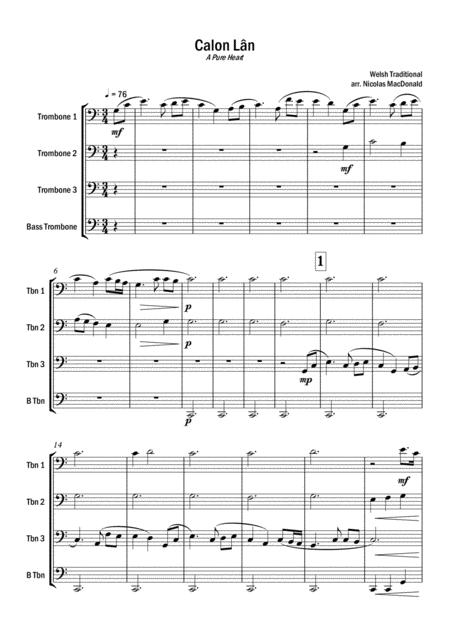 Calon Lan For Trombone Quartet Sheet Music