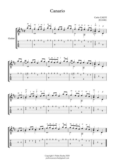 Free Sheet Music Calvi Carlo Canario Notation Tab