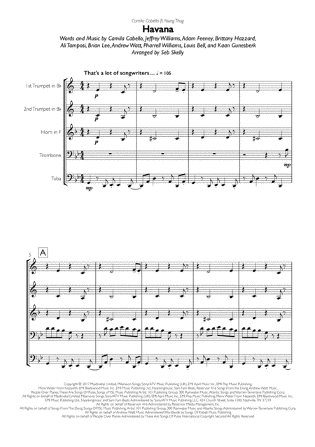 Camila Cabello Havana For Brass Quintet Sheet Music