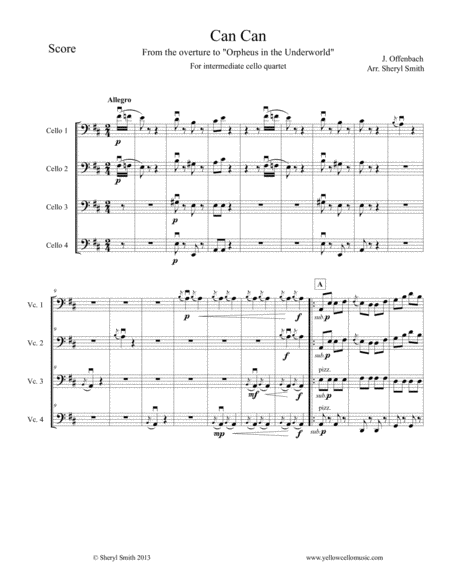 Free Sheet Music Can Can For Intermediate Cello Quartet Four Cellos From Orpheus In The Underworld