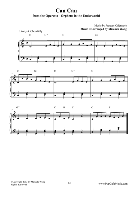 Free Sheet Music Can Can From Orpheus In The Underworld In C Key Classical Piano Solo