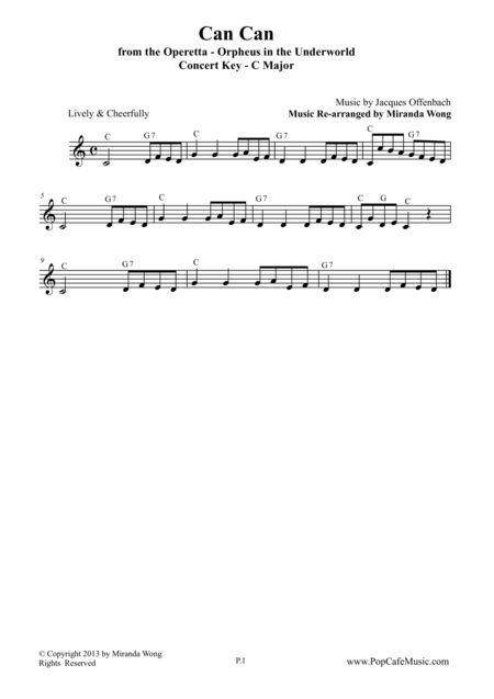 Free Sheet Music Can Can From Orpheus In The Underworld In C Key Lead Sheet