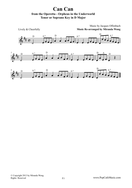 Free Sheet Music Can Can From Orpheus In The Underworld In D Tenor Or Soprano Saxophone Solo