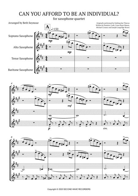 Can You Afford To Be An Individual By Nothing But Thieves For Saxophone Quartet Sheet Music