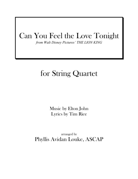 Can You Feel The Love Tonight For String Quartet Sheet Music