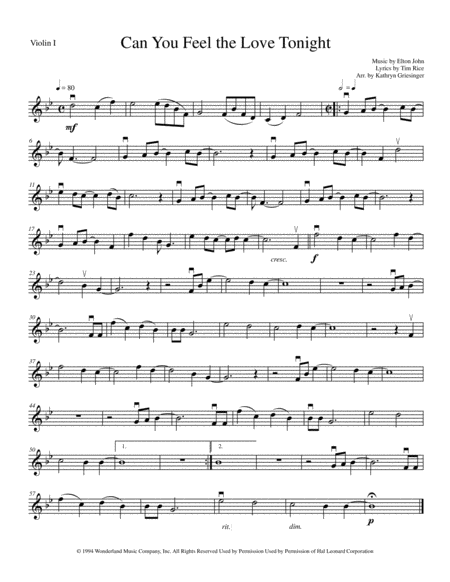 Can You Feel The Love Tonight String Quartet Sheet Music