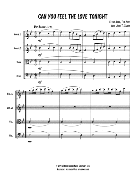 Free Sheet Music Can You Feel The Love Tonight