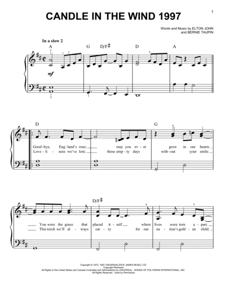 Candle In The Wind 1997 Sheet Music