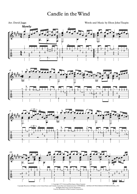 Candle In The Wind Including Tablature Sheet Music