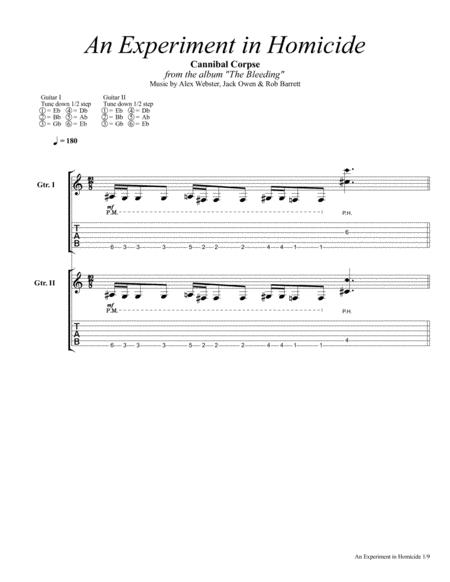 Cannibal Corpse An Experiment In Homicide Guitar Tab Sheet Music