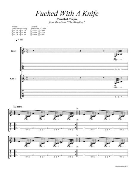 Cannibal Corpse Fucked With A Knife Guitar Tab Sheet Music