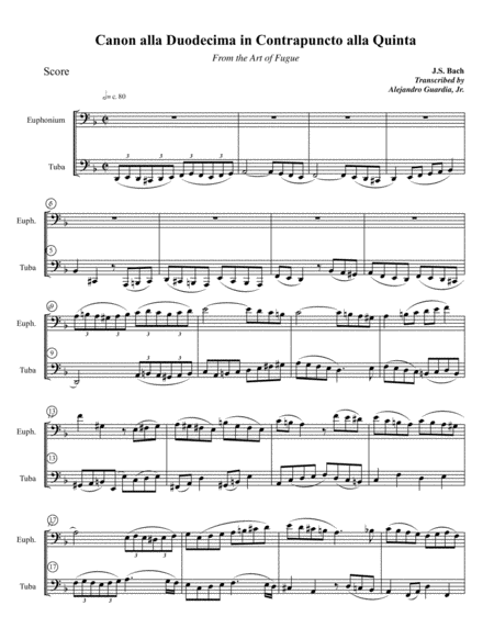 Canon 4 From Bachs Art Of Fugue For Tuba Euphonium Duet Sheet Music