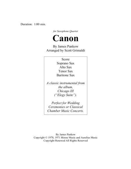 Free Sheet Music Canon For Saxophone Quartet Satb