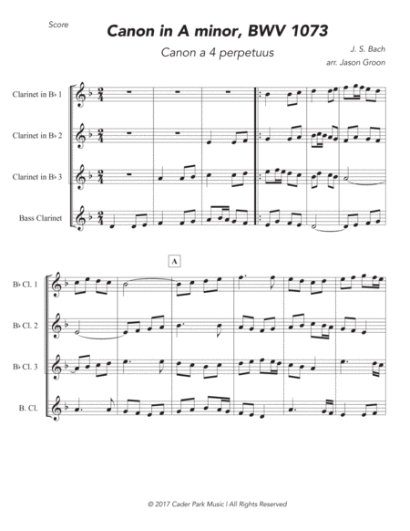 Canon In A Minor Bwv 1073 Sheet Music