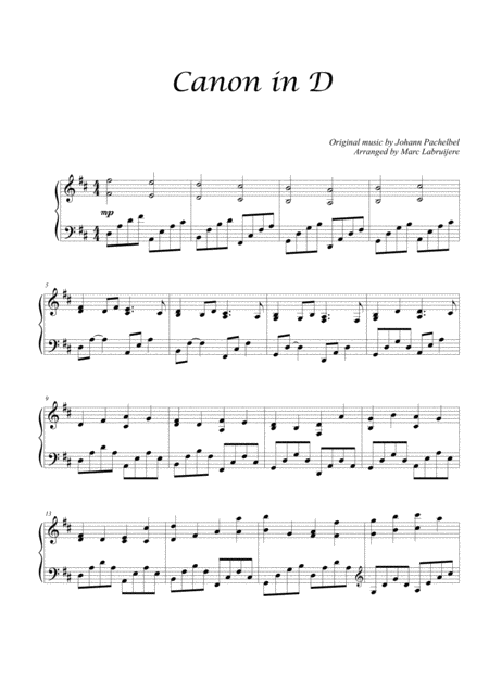 Canon In D Early Intermediate Piano Sheet Music