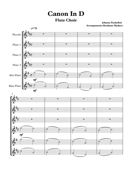 Free Sheet Music Canon In D Flute Choir